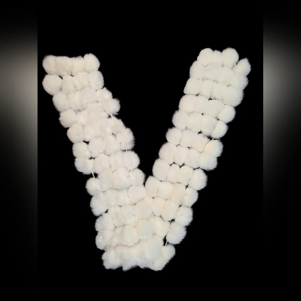 White Rabbit Fur Pompom Scarf